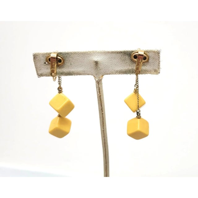 Trifari Vintage Signed Crown Trifari Cube Dangle Clip Earrings - 2 Pieces For Sale - Image 4 of 7