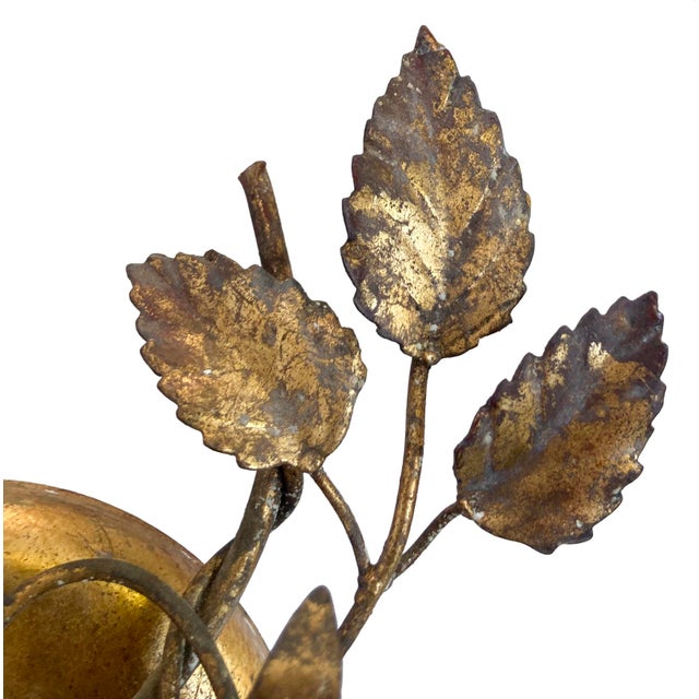 Vintage Florentine Gold Gilt Metal Rose Sconces - a Pair For Sale - Image 12 of 14