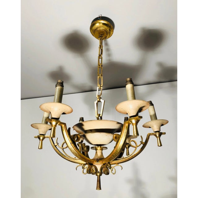 Lacquered Metal and Brass Chandelier, circa 1940 For Sale - Image 6 of 13