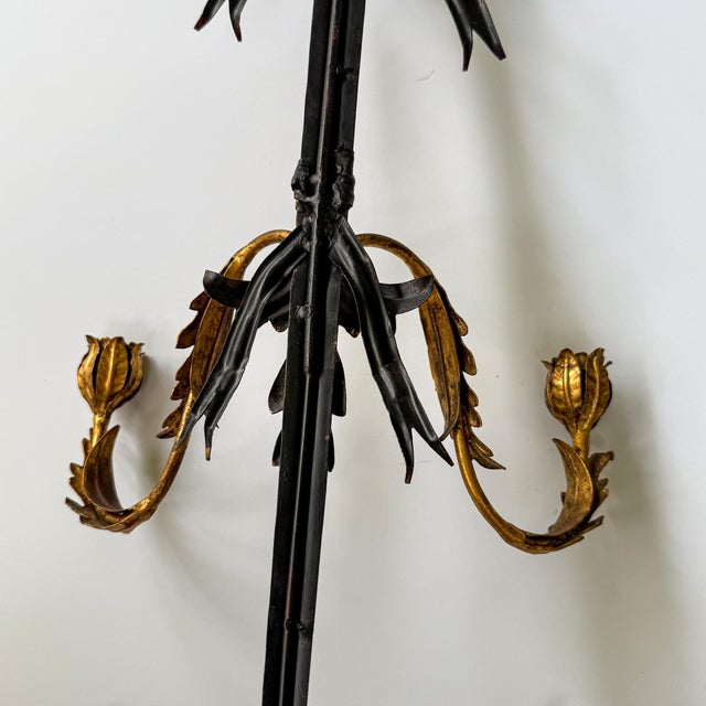 Hollywood Regency Gilt Iron Sword Form Two Arm Candle Wall Sconce, 36”h For Sale In Raleigh - Image 6 of 11