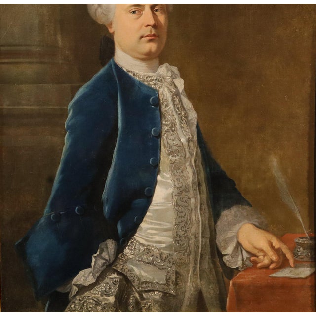 Follower of Jean-Baptiste Van Loo, Portrait of a French Gentleman, 1730, Oil on Canvas For Sale - Image 6 of 15