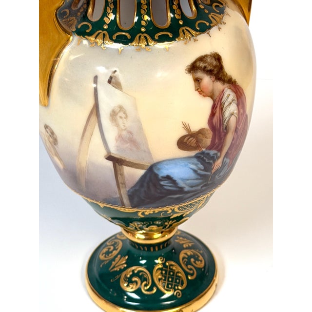 Royal Vienna Cabinet Vase, Allegory of Painting & Architecture, Signed Herner For Sale In West Palm - Image 6 of 16