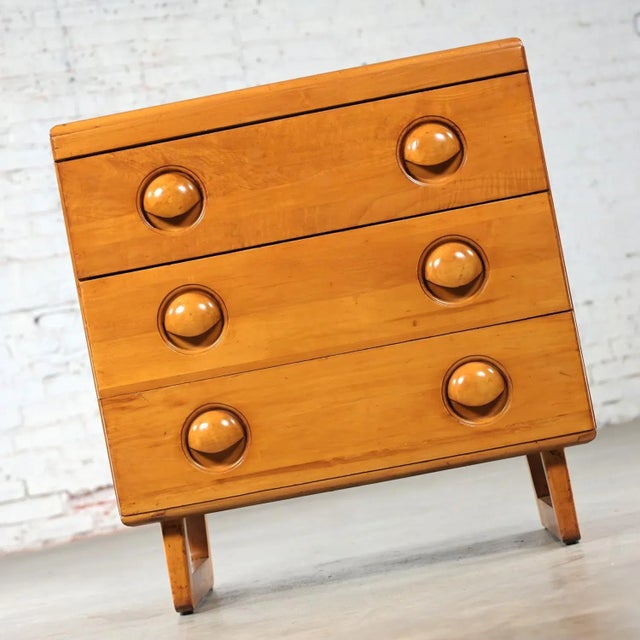 Wonderful Early to Mid-20th Century Art Moderne solid maple small 3 drawer chest or cabinet in the style of Bissman and...