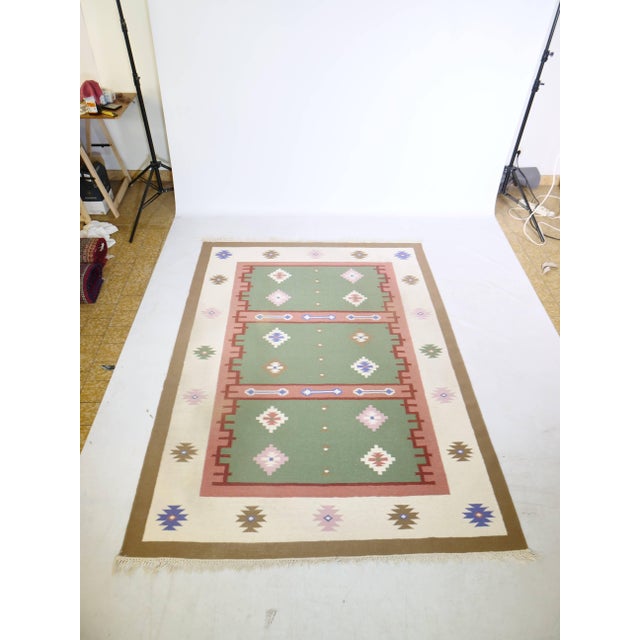 White Vintage Handwoven Kilim Rug in Wool, 1980s For Sale - Image 8 of 8