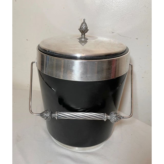 1950s Vintage Ornate Gorham Silverplate Black Bakelite Lidded Ice Bucket Jar For Sale - Image 5 of 12