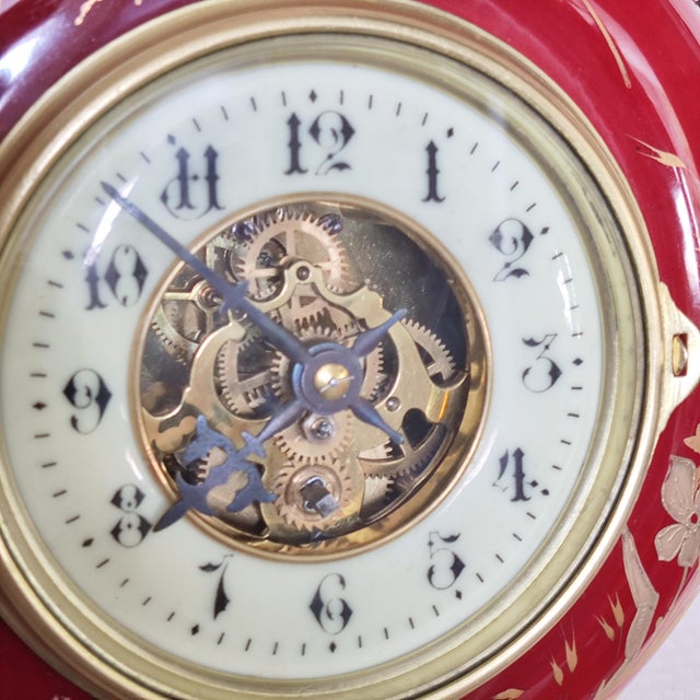 19th Century French Farcot Skeleton Clock Sang De Boeuf Ceramic Case For Sale - Image 4 of 13