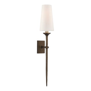 Julie Neill for Visual Comfort Signature Iberia Single Sconce in Antique Bronze Leaf with Linen Shade For Sale