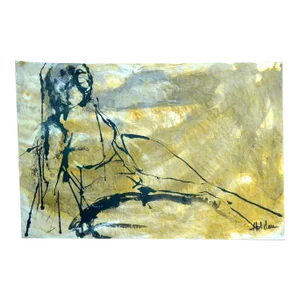 Martha Holden "Woman" Modern Ink Drawing on Rice Paper