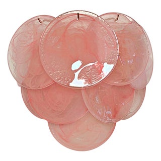 Glass Wall Sconces with 10 Iridescent Alabaster Pink Discs, 1990s, Set of 2 For Sale