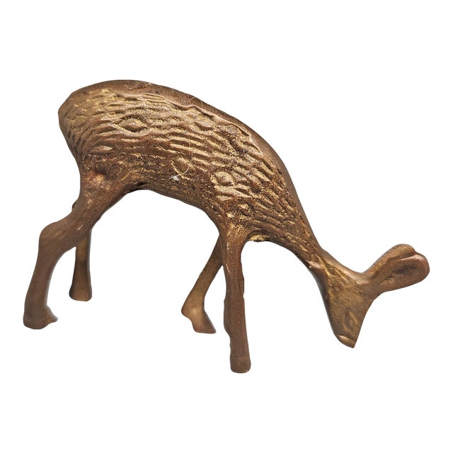 Vintage Maxam MCM Solid Brass Deer Figurines Doe, Hollywood Regency For Sale