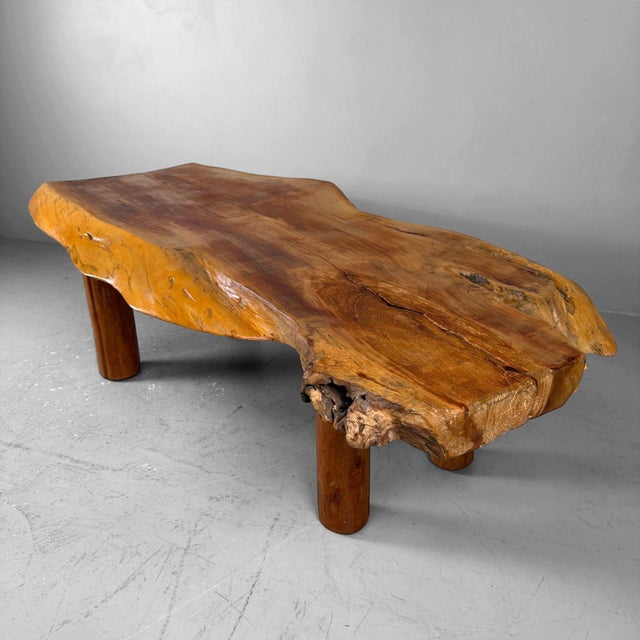 1960s Japanese Organic Live Edge Side Table in Zelkova Wood, 1960s For Sale - Image 5 of 12
