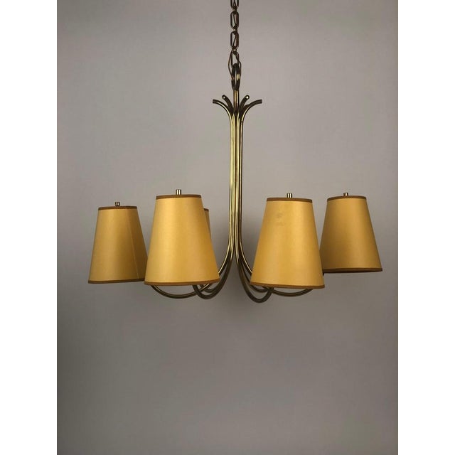 Josef Frank Large Austrian Chandelier with Six Shades in Brass from Josef Frank, 1954 For Sale - Image 4 of 15