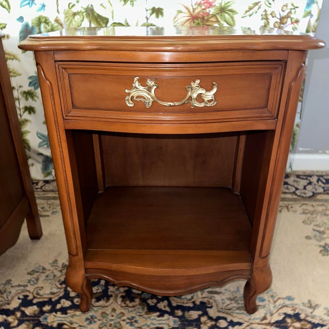 1960s Country French Cherry Nightstands – A Pair For Sale - Image 9 of 15