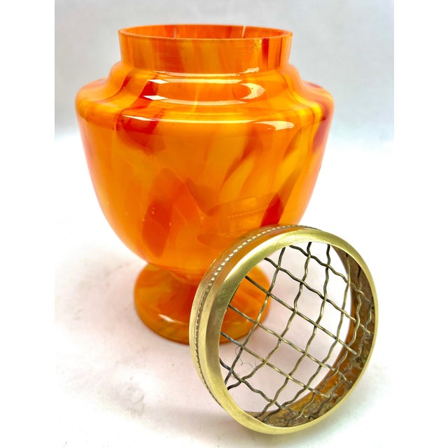 Gold Pique Fleurs Vase in Multi Color Orange Decor with Grille, 1930s For Sale - Image 8 of 16