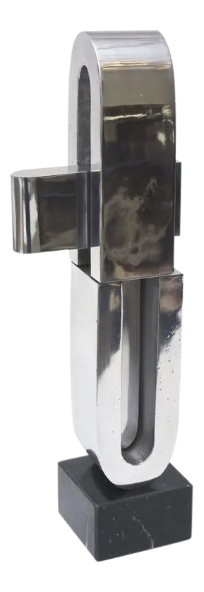 Vintage Mary Preminger Modernist Chrome and Black Marble Abstract Sculpture