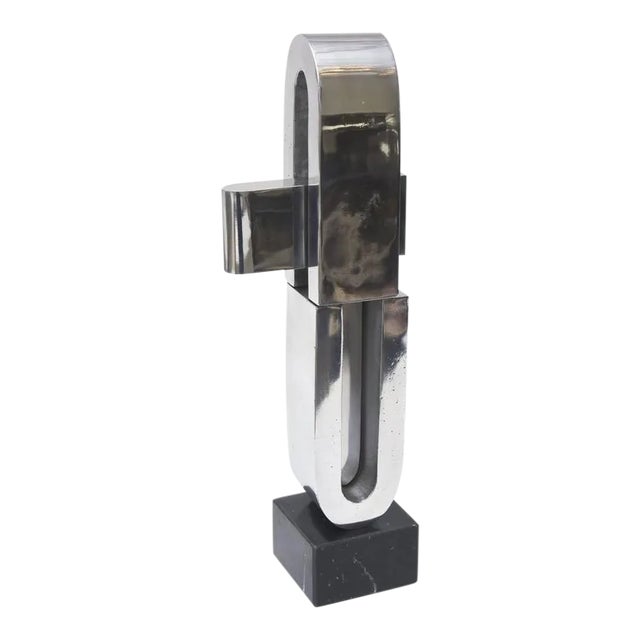 Vintage Modernist Chrome and Black Marble Abstract Sculpture by Mary Preminger, 1968 For Sale