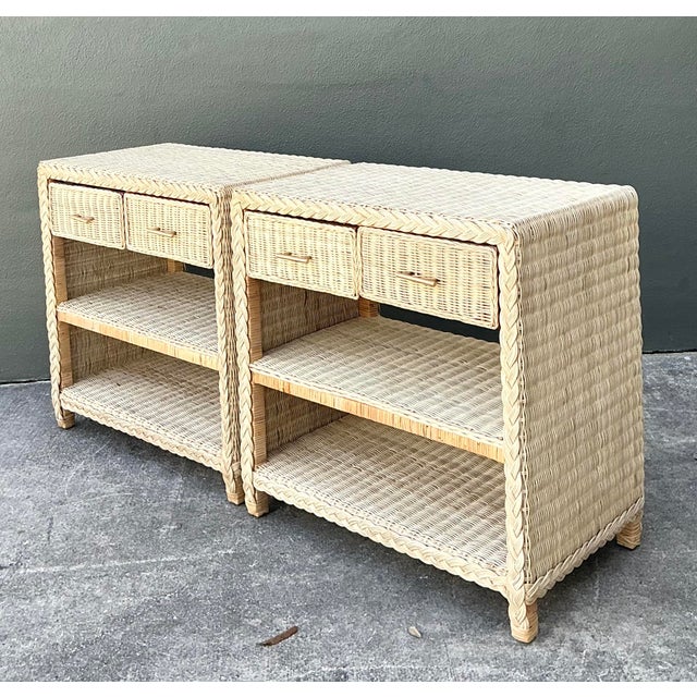 Mid-Century Modern Vintage Braided Rattan Side Tables - A Pair For Sale - Image 3 of 12