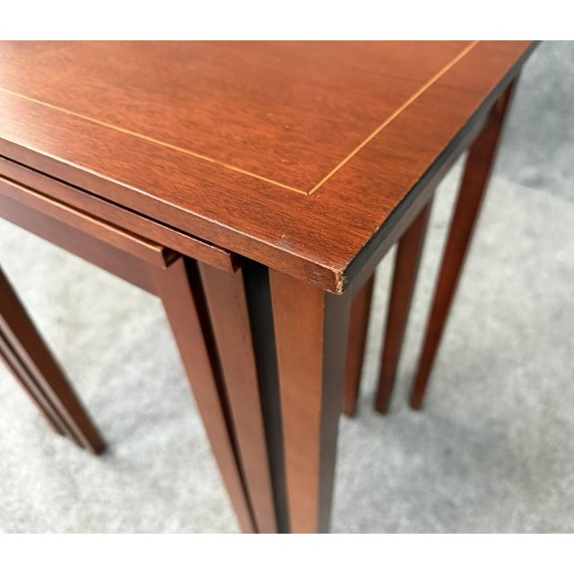 Late 20th Century Set of 3 Inlaid Mahogany Nesting Tables For Sale - Image 11 of 18