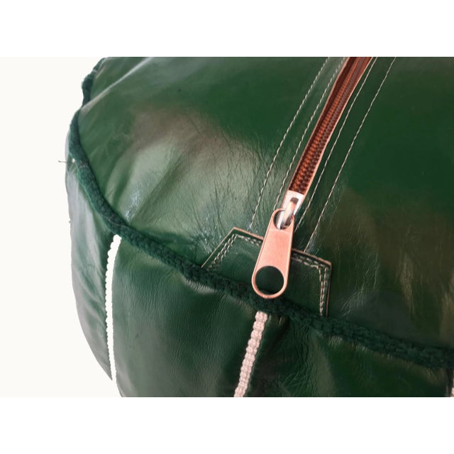 Moroccan Green Leather Pouf Cover For Sale - Image 4 of 8