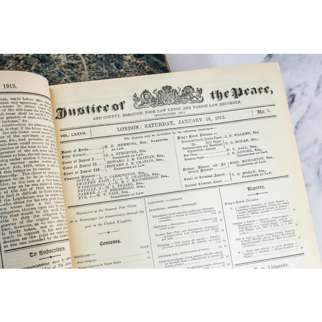 Pair of 2, Early 20th Century Large Leather Spine Volumes the Justice of the Peace Books Legal English Law History For Sale In New York - Image 6 of 10