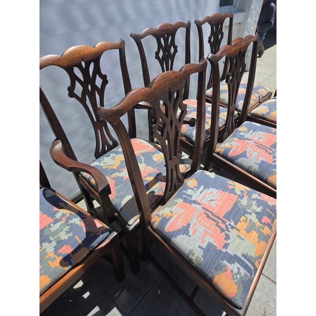 Burnt Umber Antique 1920s Chippendale Hand Carved Georgian Style Chairs Set of Eight Brown Mahogany For Sale - Image 8 of 11