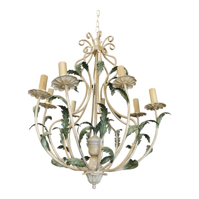 Large Vintage 1940s Italian Wrought Iron Chandelier For Sale