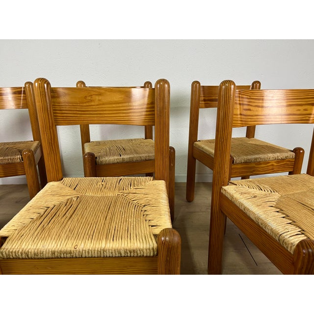 1960s Vintage Oak and Straw Chairs by Charlotte Perriand, 1960s, Set of 6 For Sale - Image 5 of 9