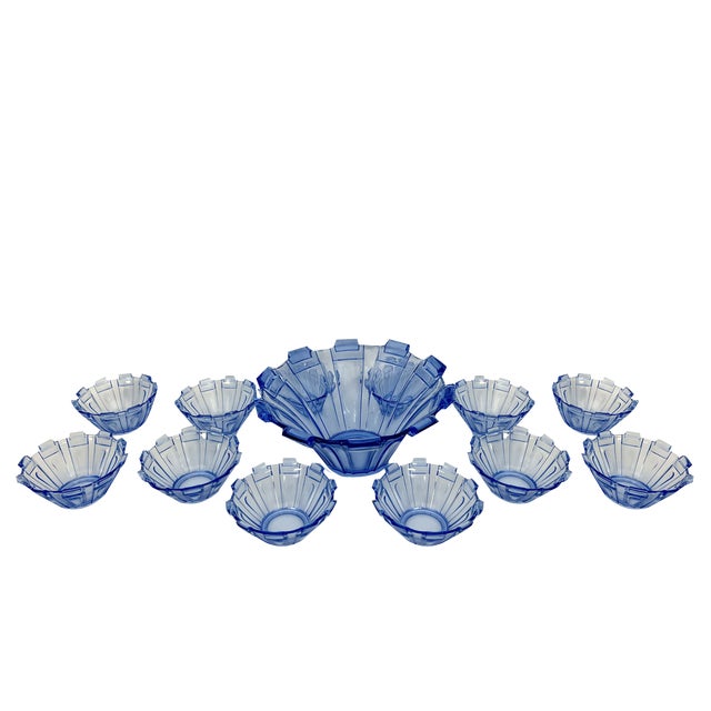 Art Deco Murano Glass Serving Bowl, Italy, 1930s, Set of 13 For Sale