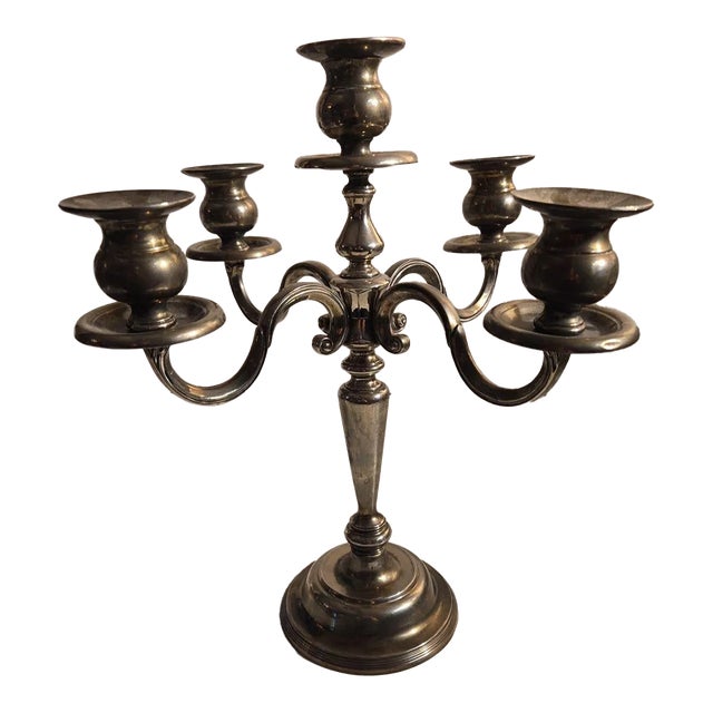 Vintage Silver Candelabra With Natural Patina - Silver Candle Holder for 5 Candlesticks For Sale