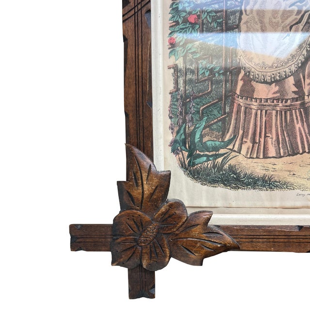Pair of Victorian Fashion Engravings in Carved Black Forest Frames, 19th C. For Sale - Image 11 of 17