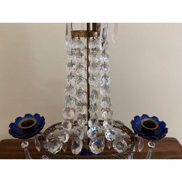 Early 20th Century Gustavian Crystal Girandole With Cobalt Glass and Marble For Sale - Image 9 of 13