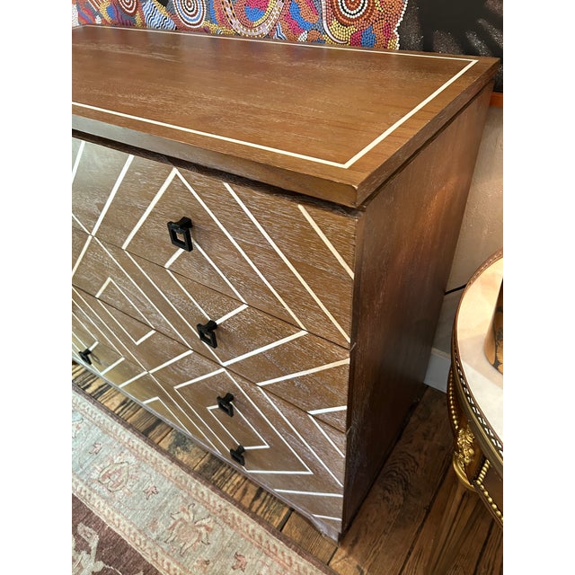 Modern Cerused Wood and Inlaid Geometric Pattern Chest of Drawers For Sale - Image 3 of 13