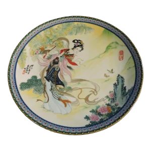 Late 20th Century Jingdezhen Imperial Porcelain Beauties of the Red Mansion Series Plate #1 Pao Chai With Box