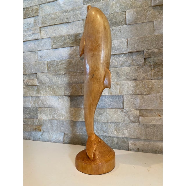 Wood Vintage Large Golden Hardwood Hand Carved Dolphin Statue For Sale - Image 7 of 12