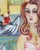 Swan Lake by Zoa Ace | Oil on canvas Woman in a pink dress with swans and animals by a lake. For Sale - Image 4 of 5