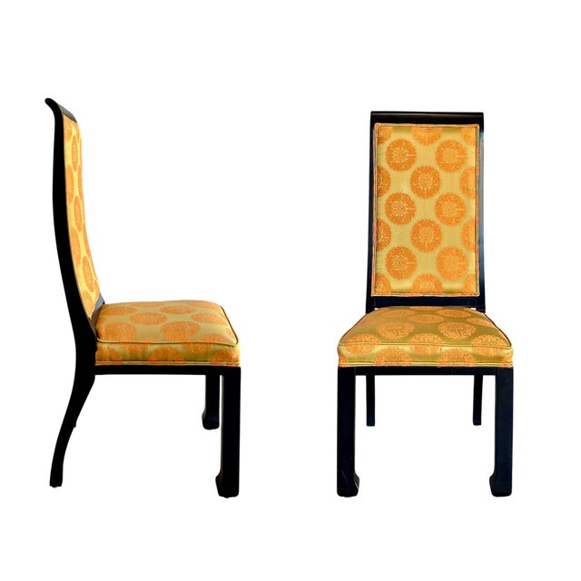 Mid-Century Modern Mid-20th Century Asian Modern Dining Chairs in Satin Black Lacquer - Set of 6 For Sale - Image 3 of 11