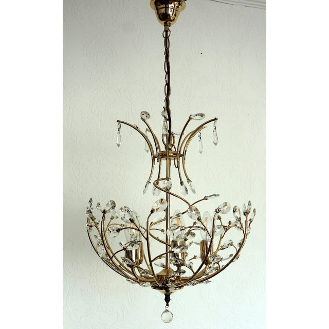 Metal Brass and Lead Crystal 5-Light Chandelier, 1970s For Sale - Image 7 of 12