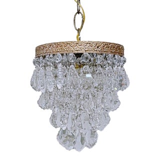 Vintage Filigree Floral Brass Rim With French Pendalogue Crystal Chandelier For Sale