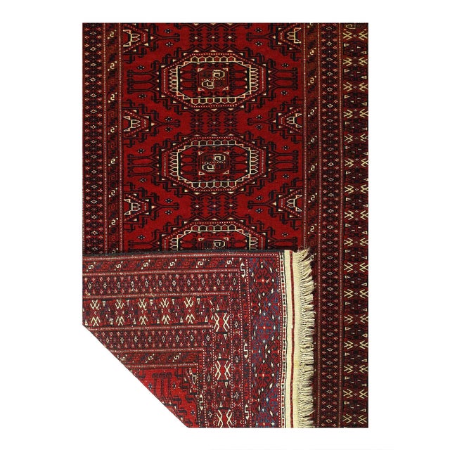 Traditional 1960s Red Color Fine Hand Knotted Russian Turkman Rug For Sale - Image 3 of 4