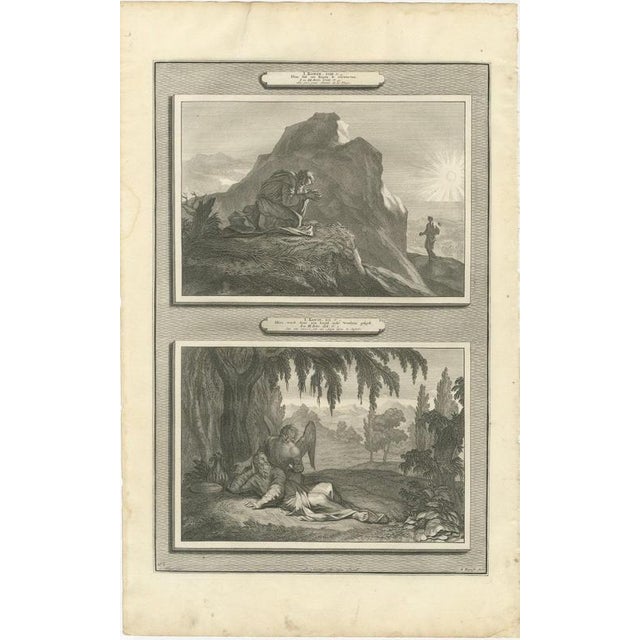 Baroque Pieter Mortier, Elijah Prays for Rain and Elijah Fed by an Angel, Pieter 1700, Engraving For Sale - Image 3 of 12