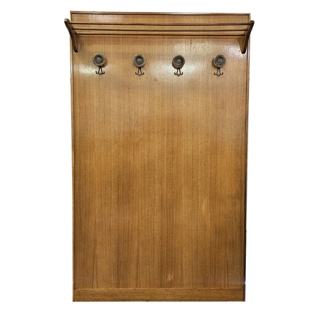 Wooden Wall Coat Hanger with Brass Hangers, 1950 For Sale