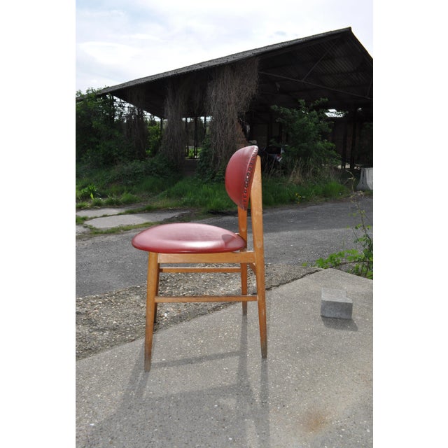Midcentury Hungarian Chair with Red Faux Leather, Circa 1960s