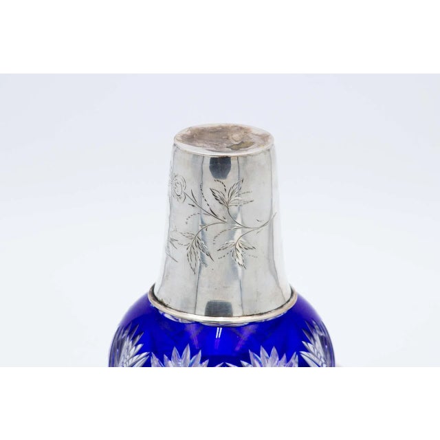 Silver and Cut Glass Night Bottle & Coaster with Flower Engravings, Set of 2 For Sale - Image 3 of 5