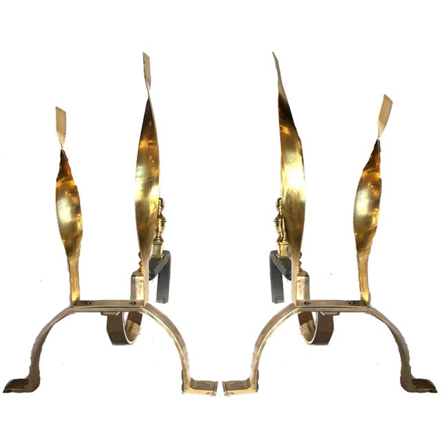 Metal Mid-Century Flame Motif Andirons - a Pair For Sale - Image 7 of 7