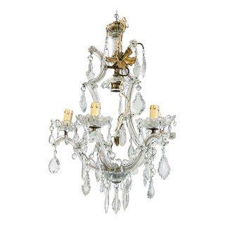 French Crystal and Gilded Bronze 5-Light Chandelier, 1980s For Sale