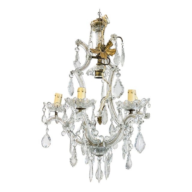 French Crystal and Gilded Bronze 5-Light Chandelier, 1980s For Sale