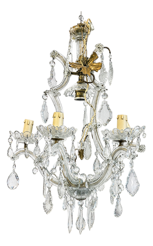 French Crystal and Gilded Bronze 5-Light Chandelier, 1980s