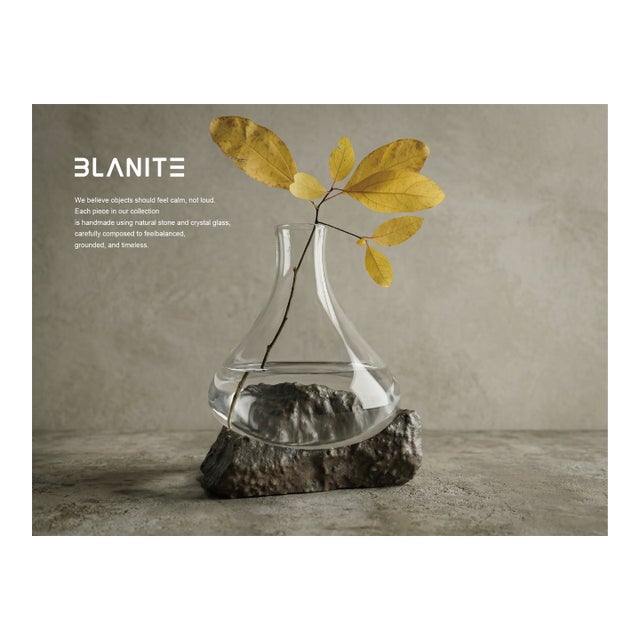 Sculptural Glass Decanter Vase With Natural Gobi Desert Stone – One of a Kind Art Glass For Sale