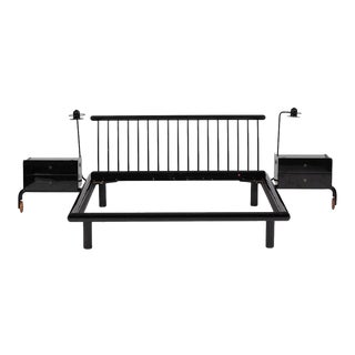 Maurice Villency Queen Bedframe with Nightstands and Lighting For Sale