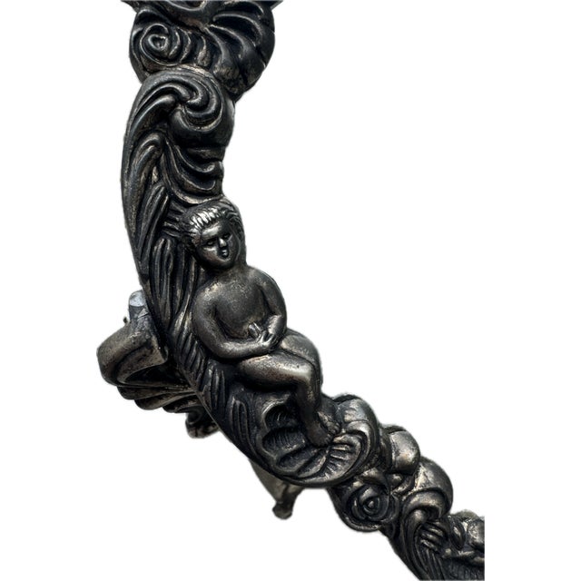 Antique Silverplate Cherub Vanity Mirror With Shell Crest For Sale - Image 4 of 7